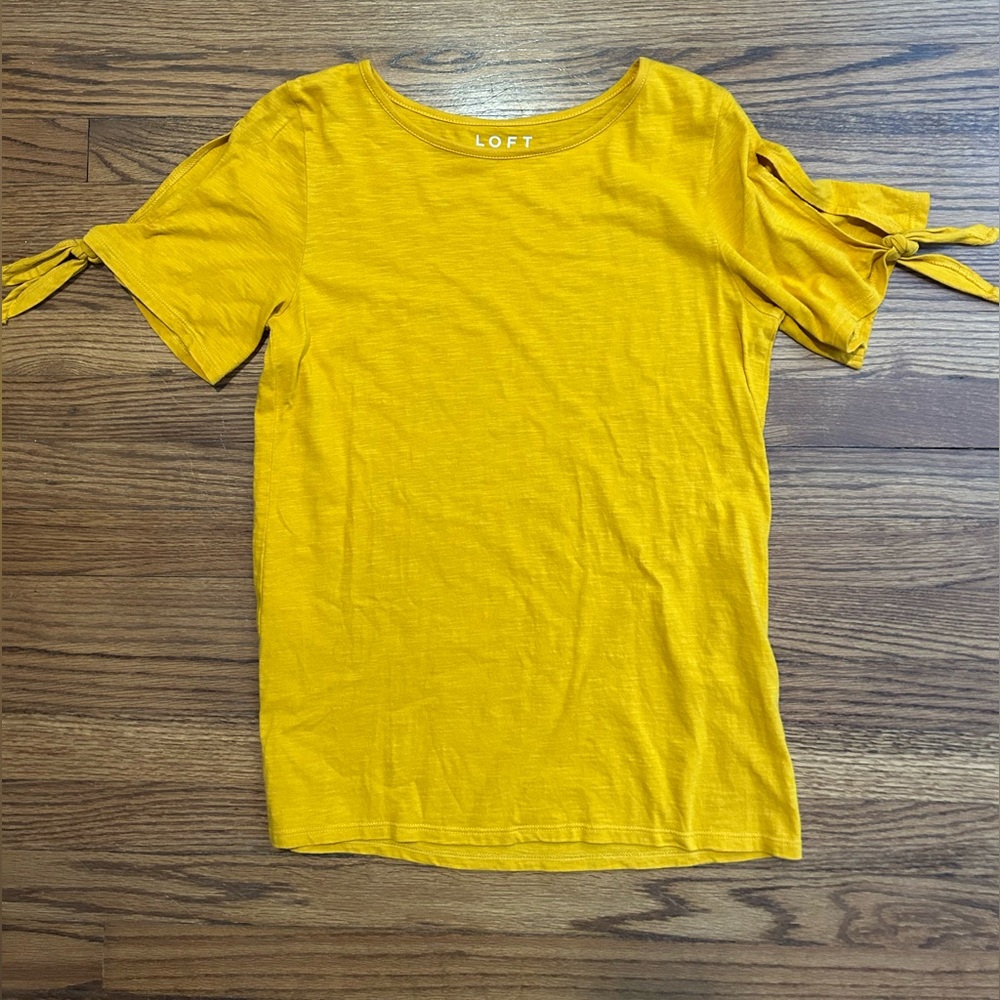 LOFT Mustard Tie-Sleeve Blouse, womens, size Small
